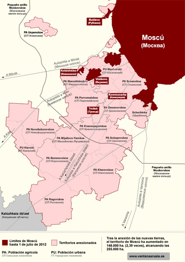 Mapa interactivo de la ampliación de los límites de la ciudad de Moscú (Scalable Vector Graphics)